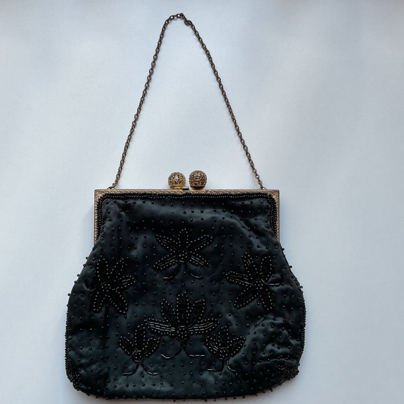 Source Unknown Handbags - 29. Vintage Black Beaded Clutch Satin Inside